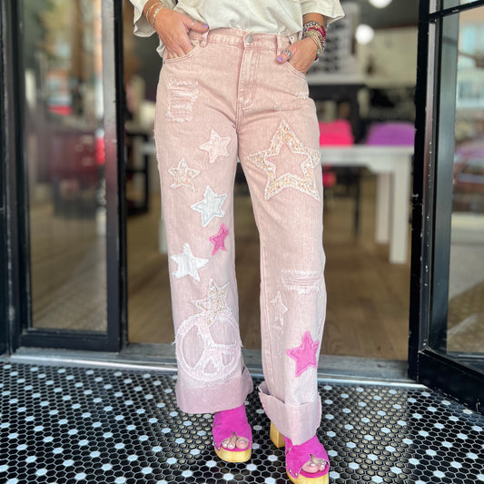 Peace Sign Princess Pants - Pink