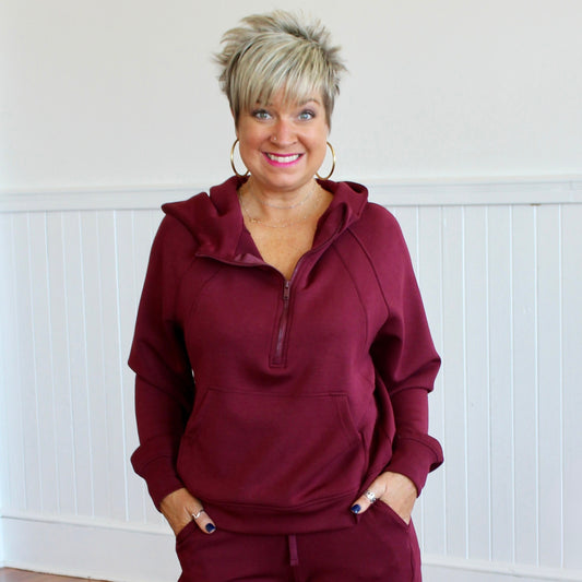Scuba Half-Zip Hoodie- Wine