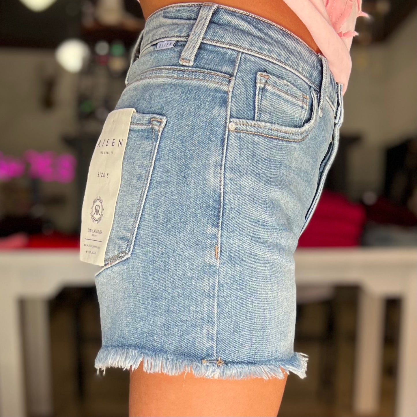 Risen Tummy Control High Rise Fray Hem Shorts