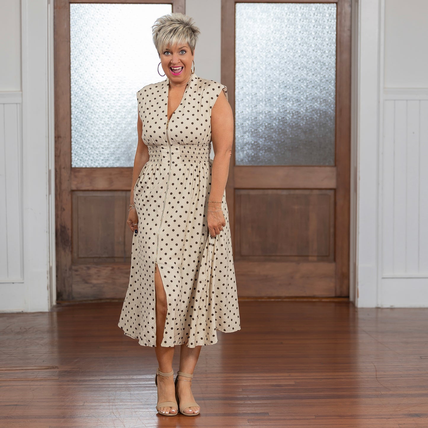 Lorelai Dress - Cream Polka Dot