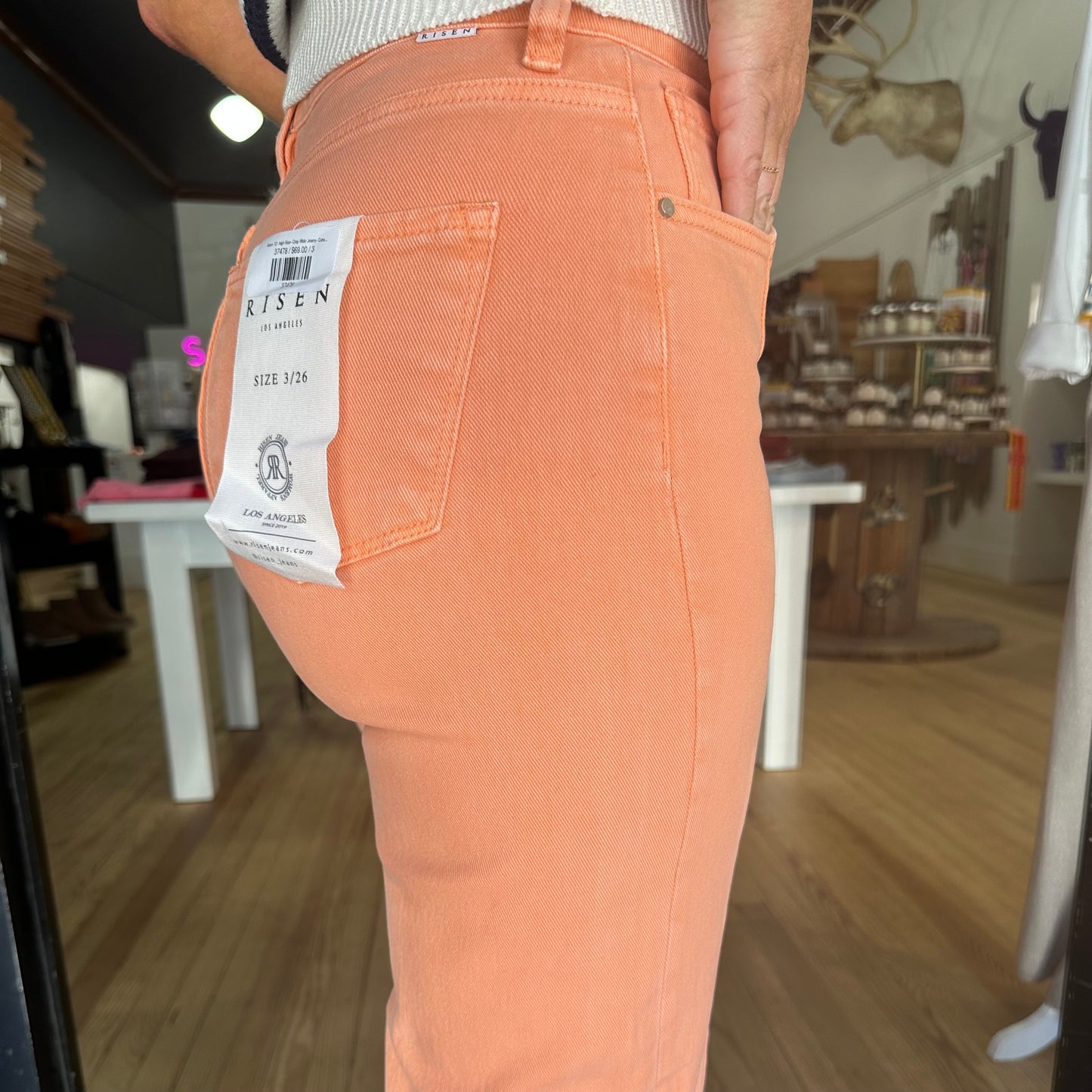 Risen TC- High Rise- Crop Wide Jeans- Coral Peach