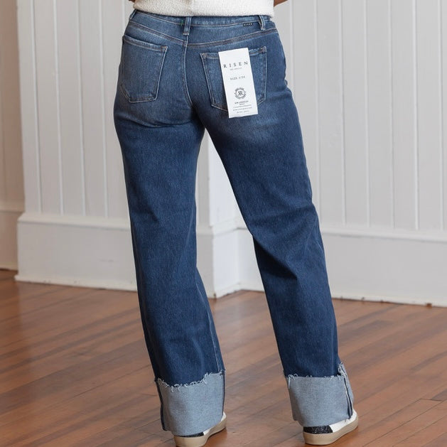 Risen MR Wide Straight Jeans W/Cuff - Dark