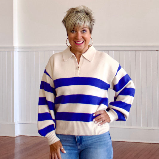 She's a Keeper Sweater - Royal Blue/Cream