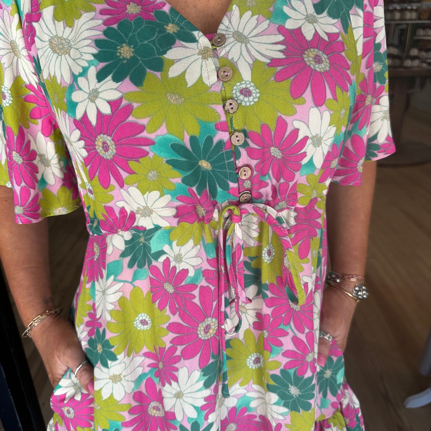 Charleston Bloom Dress - Pink/Green