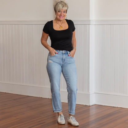 Risen HR Ankle Boyfriend Distressed Jeans - Light