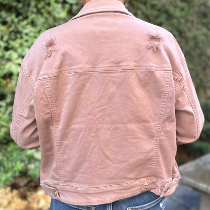 Risen Oversized Distressed Jacket - Mauve