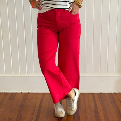 Risen TC Crop Wide Jeans - Red