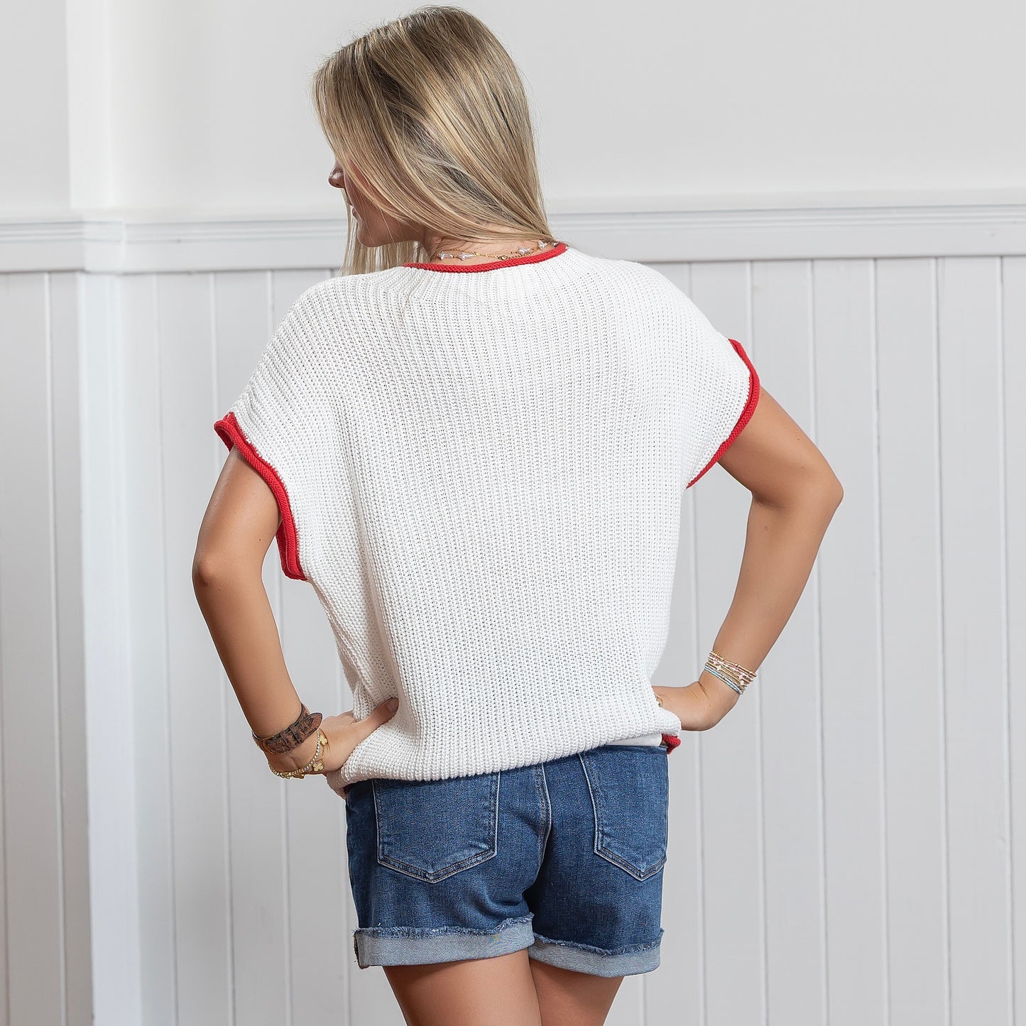 American Beauty Flag Knit Top - White