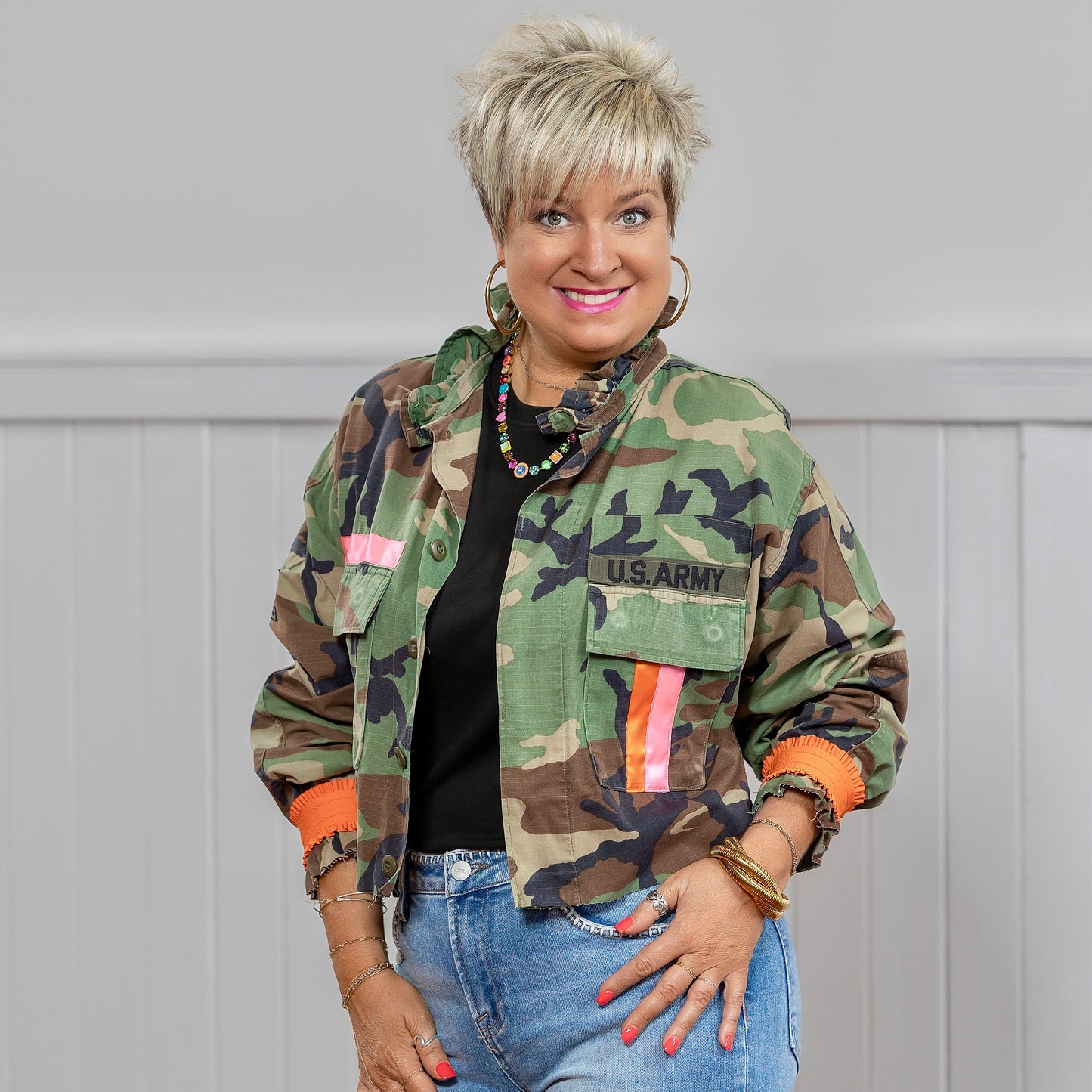 Vintage Camo Jacket - Floral Beaded