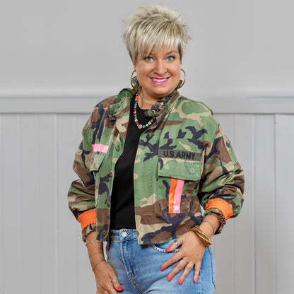 Vintage Camo Jacket - Floral Beaded