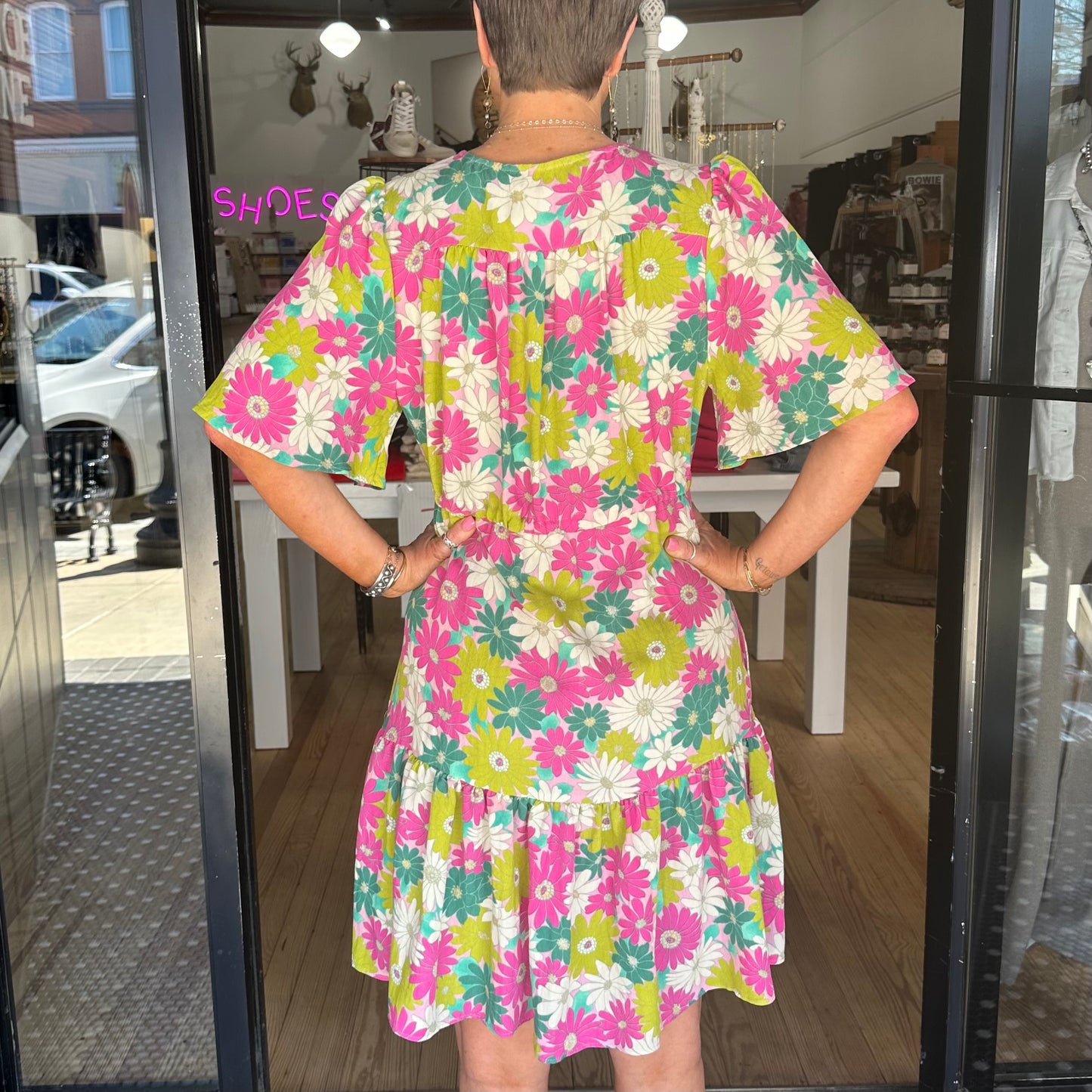 Charleston Bloom Dress - Pink/Green