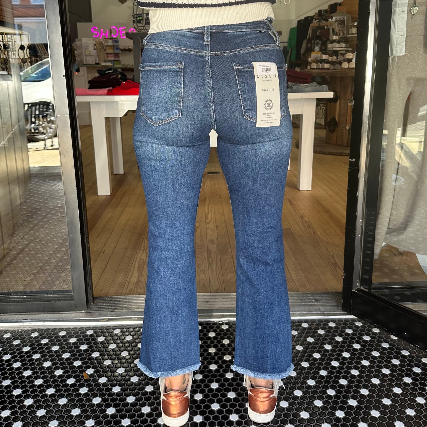 Risen High Rise Crop Flare Jeans- Dark