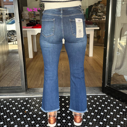 Risen High Rise Crop Flare Jeans- Dark