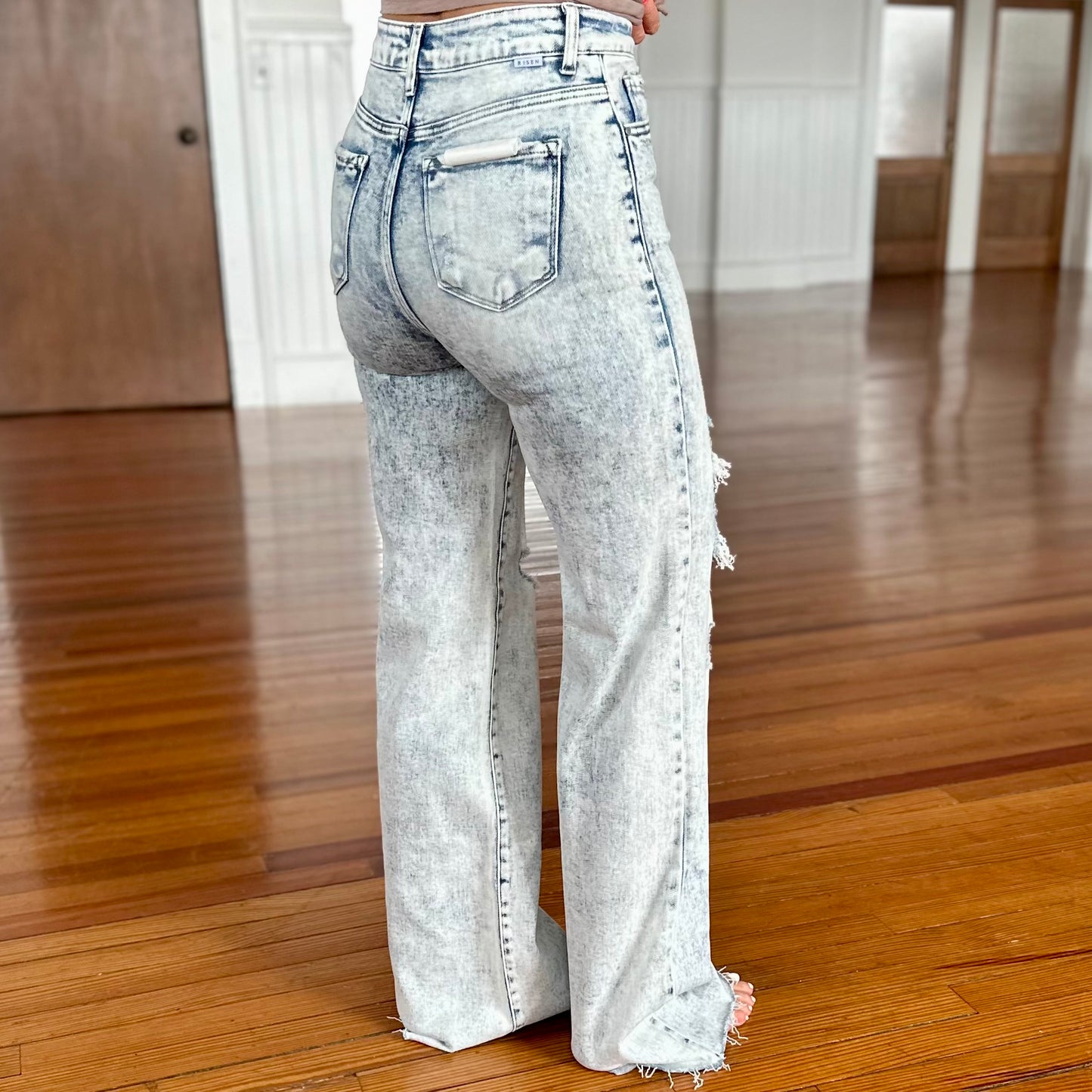 Risen High Rise Wide Leg Jeans - Acid Wash
