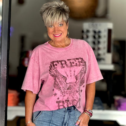 Free Bird Graphic Tee- Pink