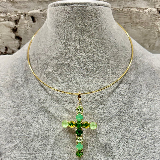 Ella Cross Pendant - Green Multi