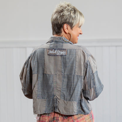 Patchwork Skies Crop Jacket - Midnight