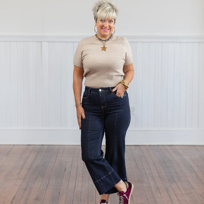 Risen TC HR Crop Wide Seam Detail Jeans - Dark