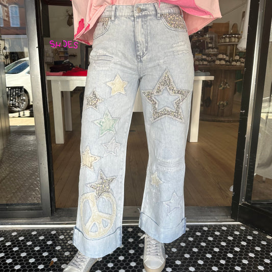 Peace Sign Princess Jeans - Blue