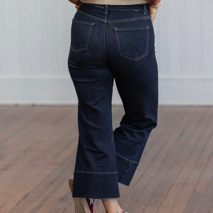 Risen TC HR Crop Wide Seam Detail Jeans - Dark