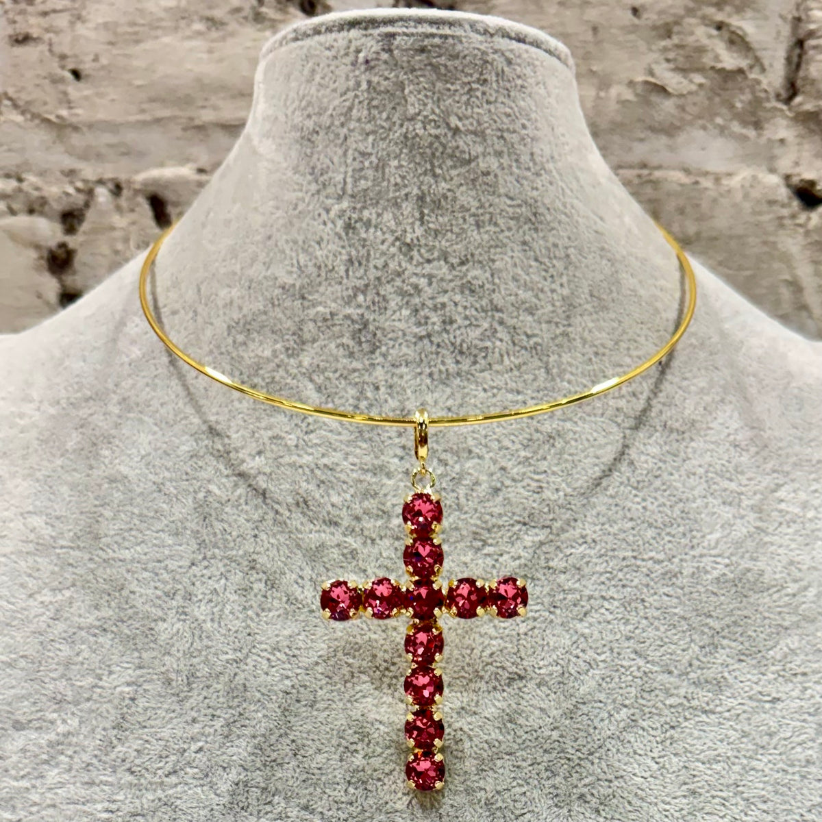 Ella Cross Pendant - Dark Pink