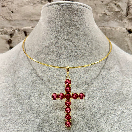 Ella Cross Pendant - Dark Pink