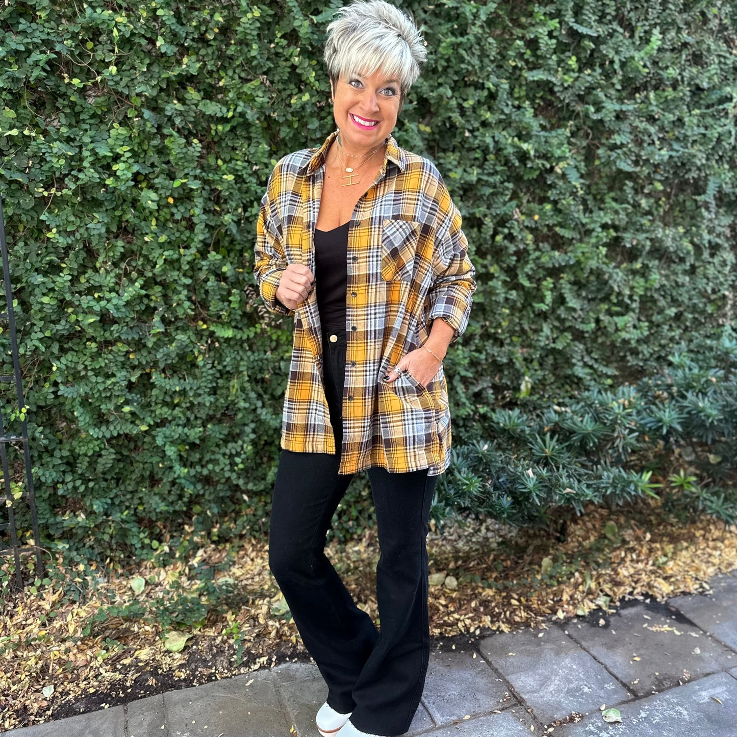 Buffalo Plaid Oversized Shirt- Yellow