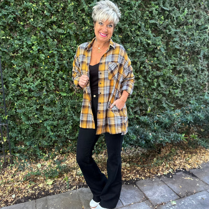 Buffalo Plaid Oversized Shirt- Yellow