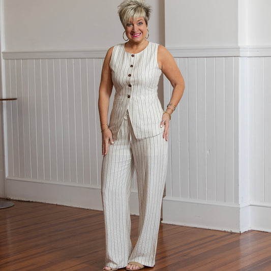Pinstripe Beauty Set - Ivory/Black