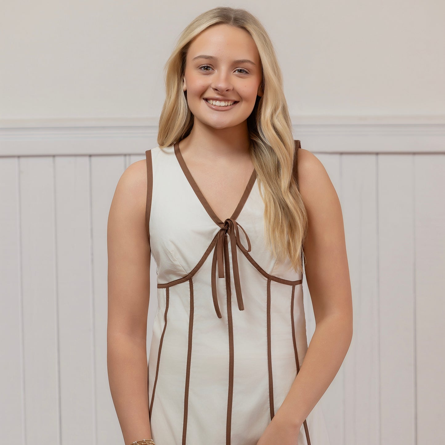 Bold and Beautiful Dress - Ivory/Brown