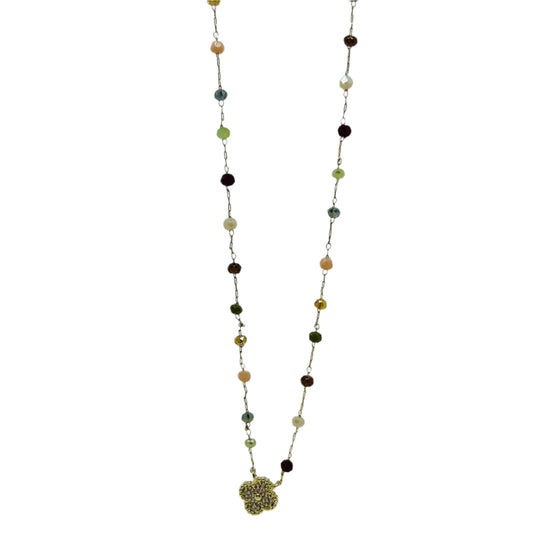 Pave Clover Pendant Necklace - Multi/Gold