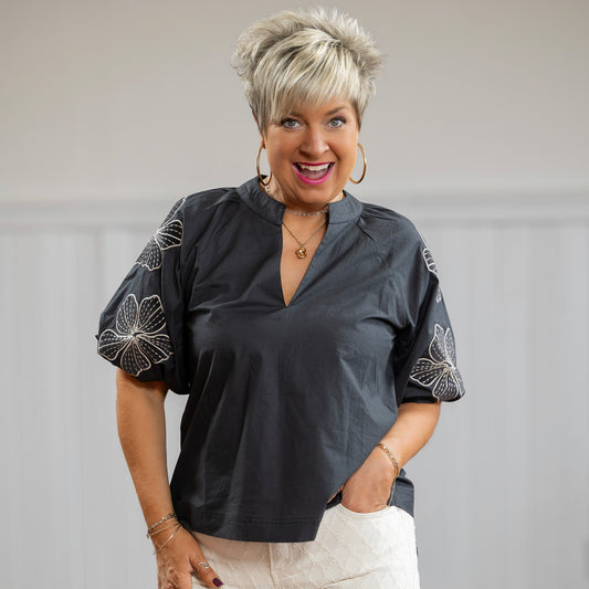Petal Puff Top - Black