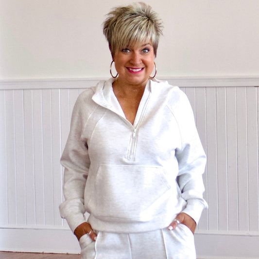 Scuba Half-Zip Hoodie- Light Grey