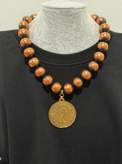 Elizabeth II Coin Necklace - Copper Bead