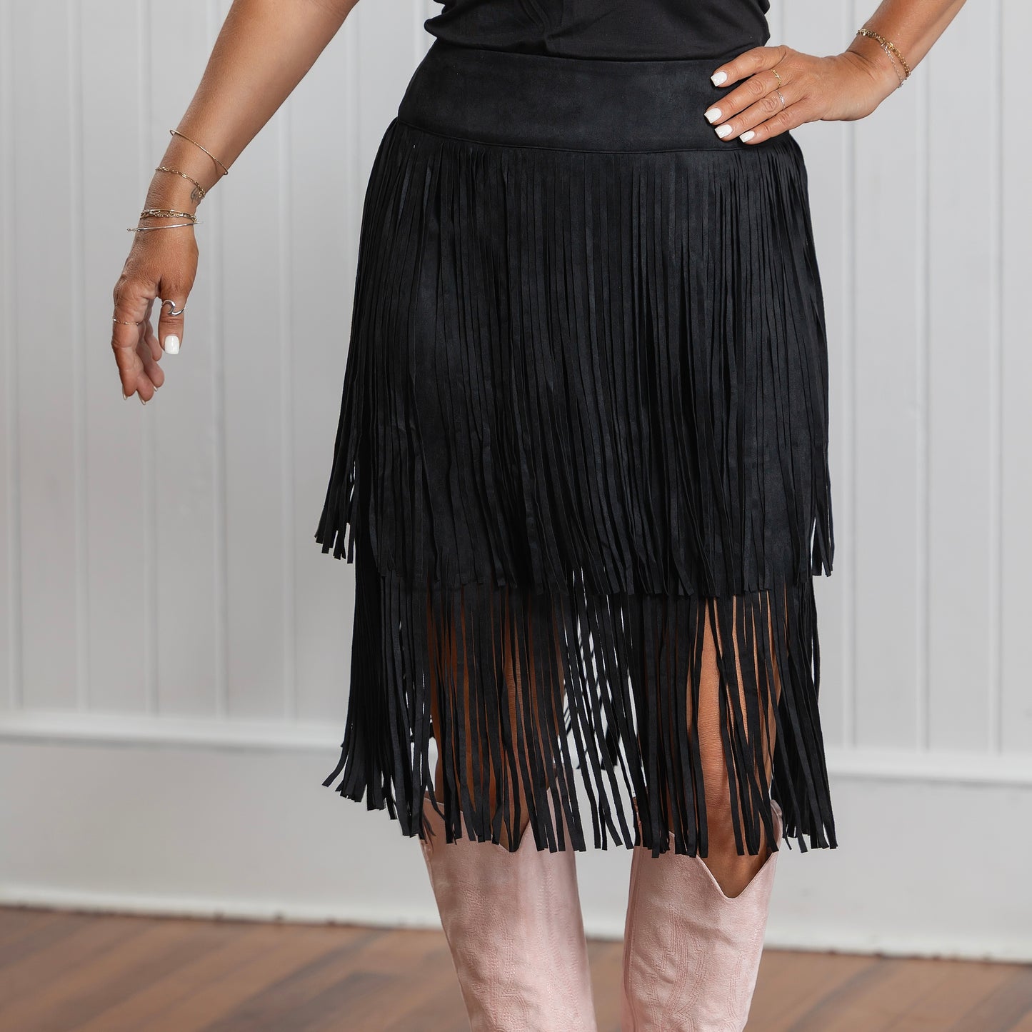 Cowgirl Up Fringe Skirt - Black