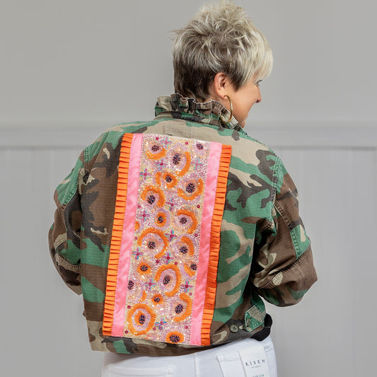 Vintage Camo Jacket - Floral Beaded