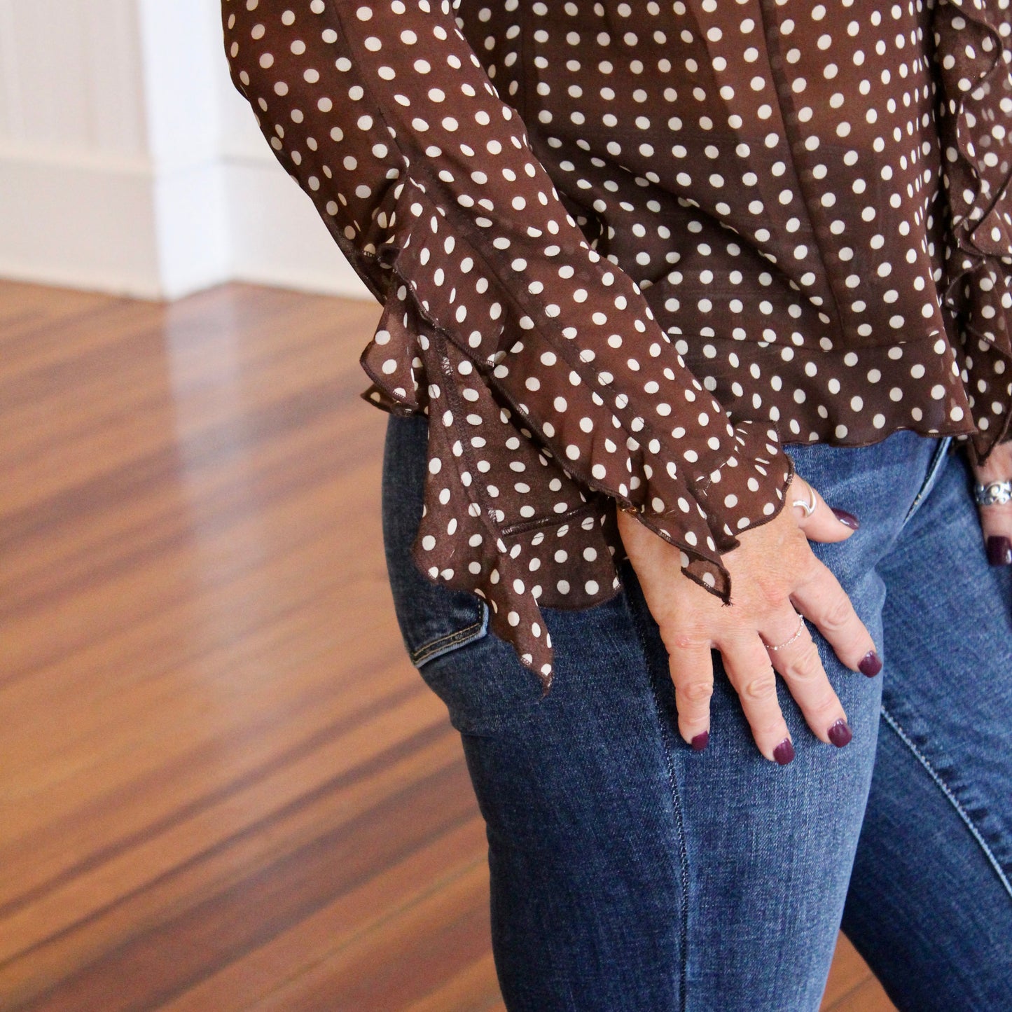 Liza Ruffle Top- Brown Cream