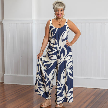 Aloha Jumpsuit - Navy & Cream