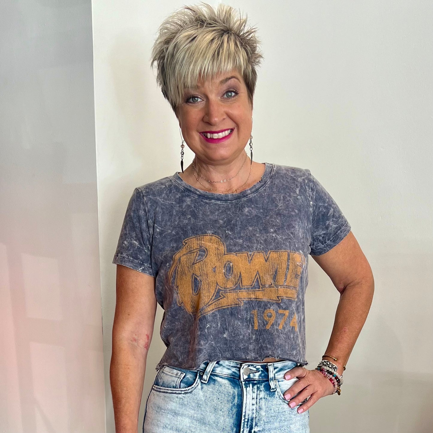 Bowie 74' Crop Tee - Mineral Grey