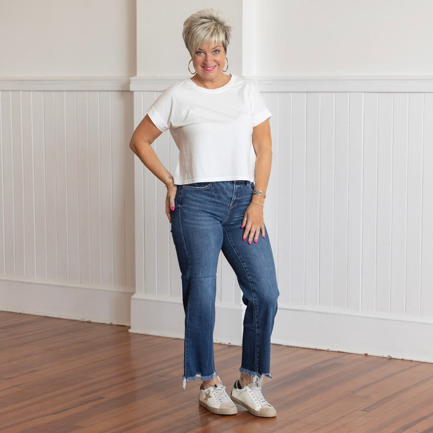 Risen TC High Rise Ankle Straight Jeans - Dark