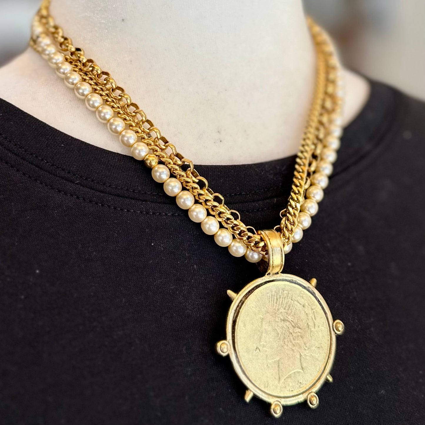 Lady Liberty- Layered Pearl Necklace