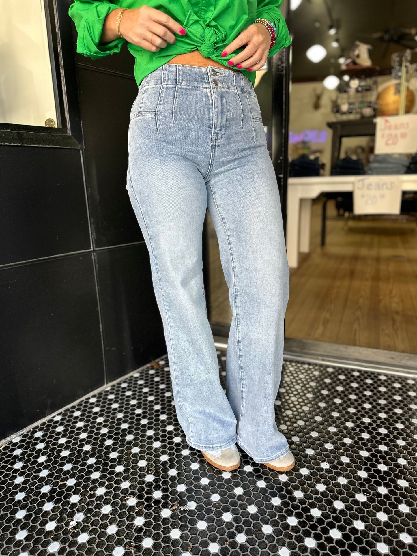 Risen HR Wide Front & Back Dart Waist Jeans