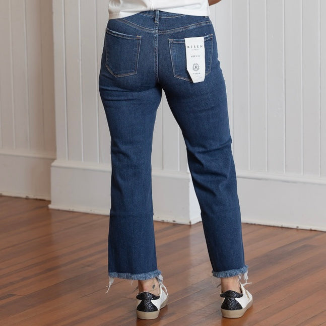 Risen TC High Rise Ankle Straight Jeans - Dark