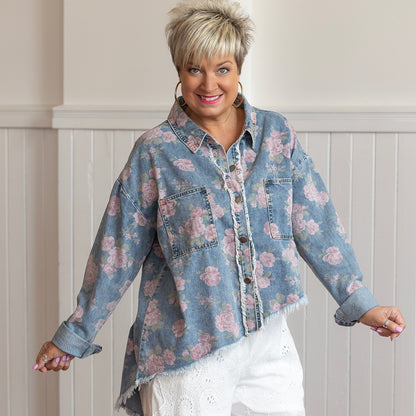 Flower Me w/Love Top - Denim