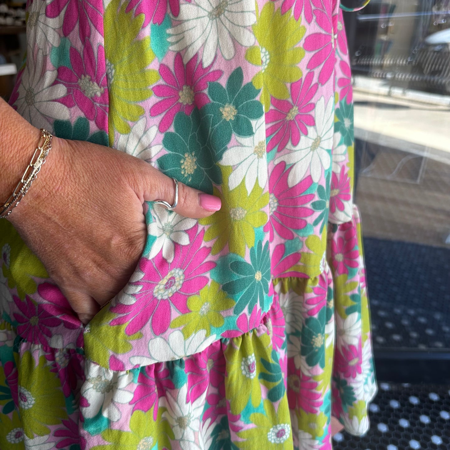 Charleston Bloom Dress - Pink/Green