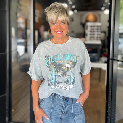 Free Bird America Tee - Grey Denim