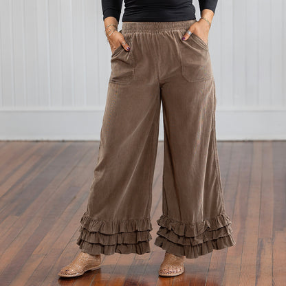 Soulful Ruffle Pants - Brown