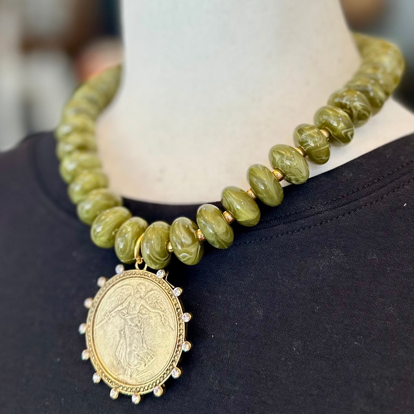 Olive Green Angel Necklace