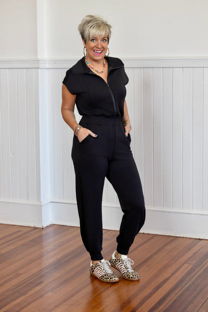 Scuba Luxe Jogger Jumpsuit - Black