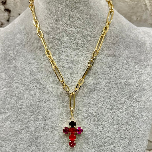 Mini Ella Cross Pendant - Red Multi